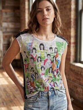 Custo Barcelona Pop Art Burnout Graphic Top Y2K Whimsigoth Indie Sleaze Tee